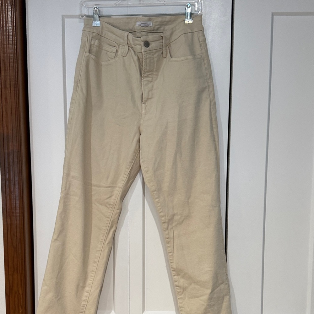 Good American Cream Straight Leg Pants
